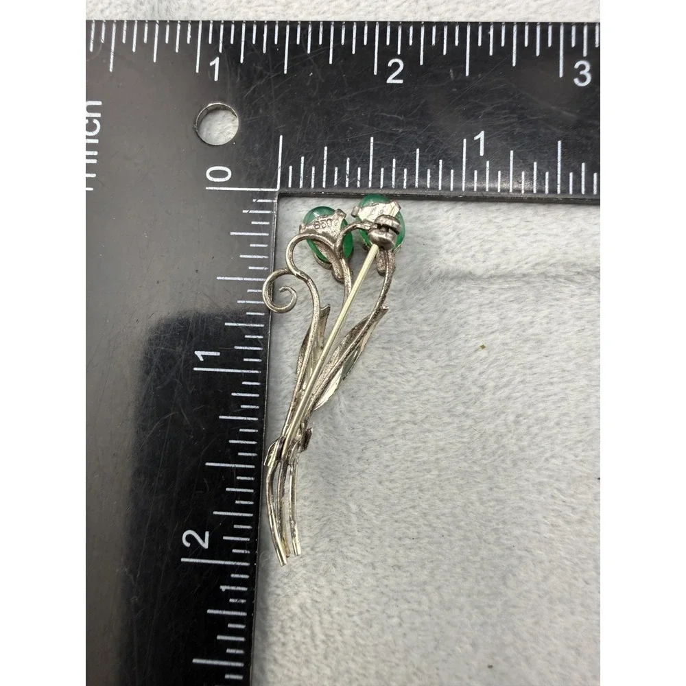 Vintage Flower Brooch Green 830 Silver‎